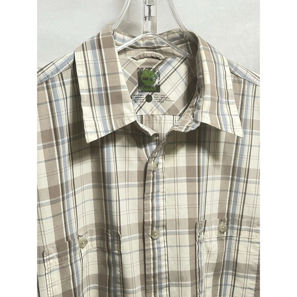 Timberland Mens Large Short Sleeve Button Down Plaid Shirt - Picture 10 of 12